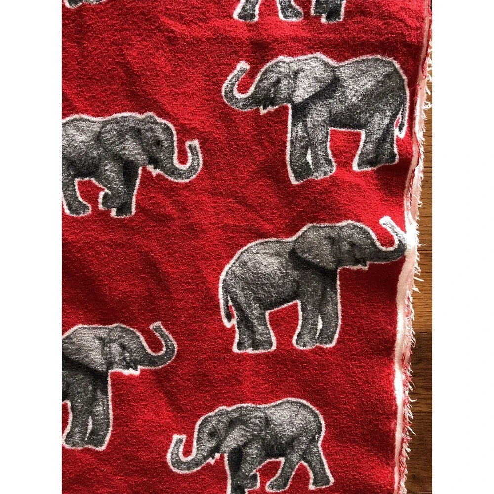 Vintage Fleece Terry cloth Fabric Red Gray Elephants By The Yard